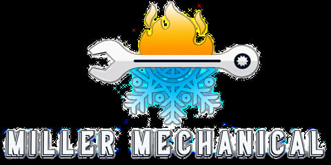 Miller Mechanical logo featuring a wrench, snowflake, and flame icon in blue, orange, and white
